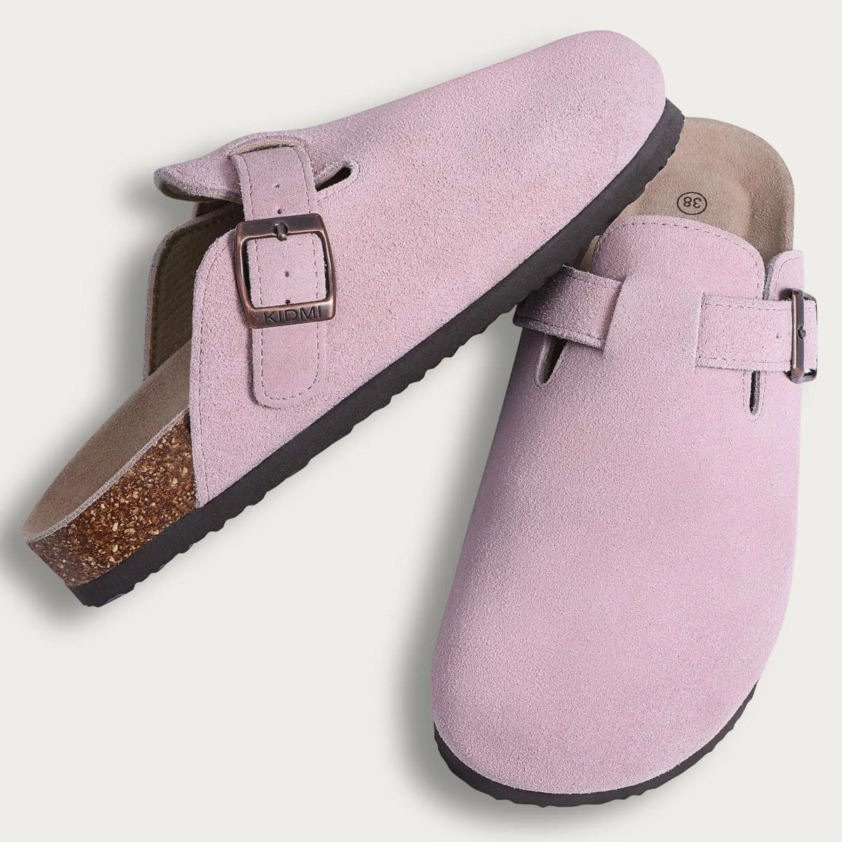 Round Toe Buckle Strap Suede Look Clog Mules