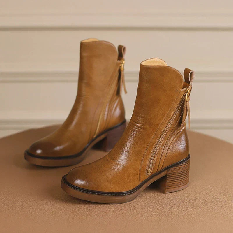 Pointed Toe Side Zip Block Heel Mid Calf Western Boots