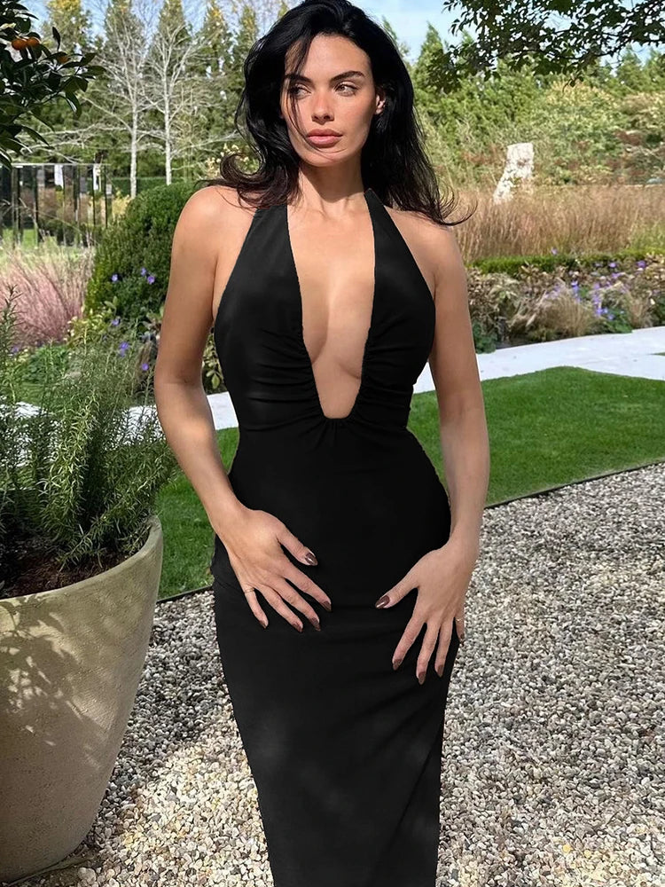 Backless Ruched Midi Dress