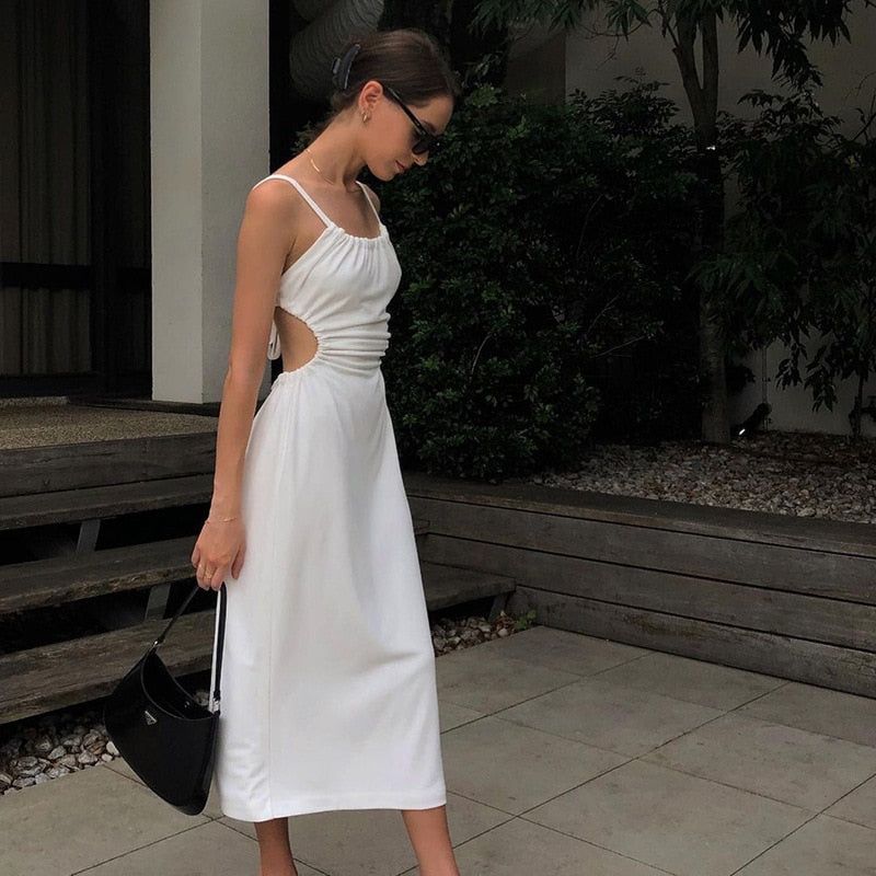 Pearl Diva Cutout Backless Satin Midi Dress 2