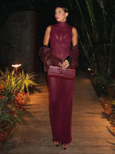Mesh Sheer Stand Collar Maxi Dress