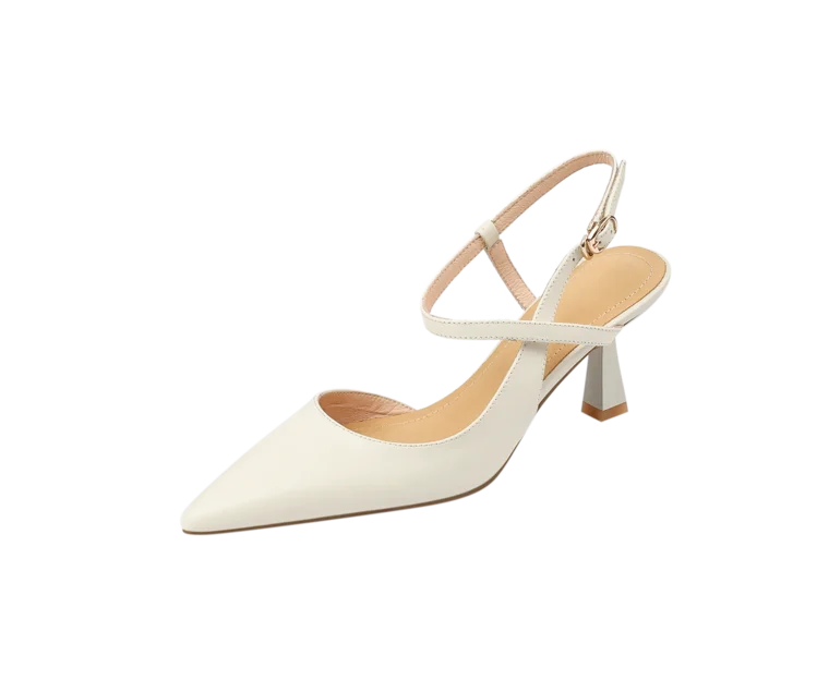 Pointed Toe Cross Strap Slingback Heel Pumps