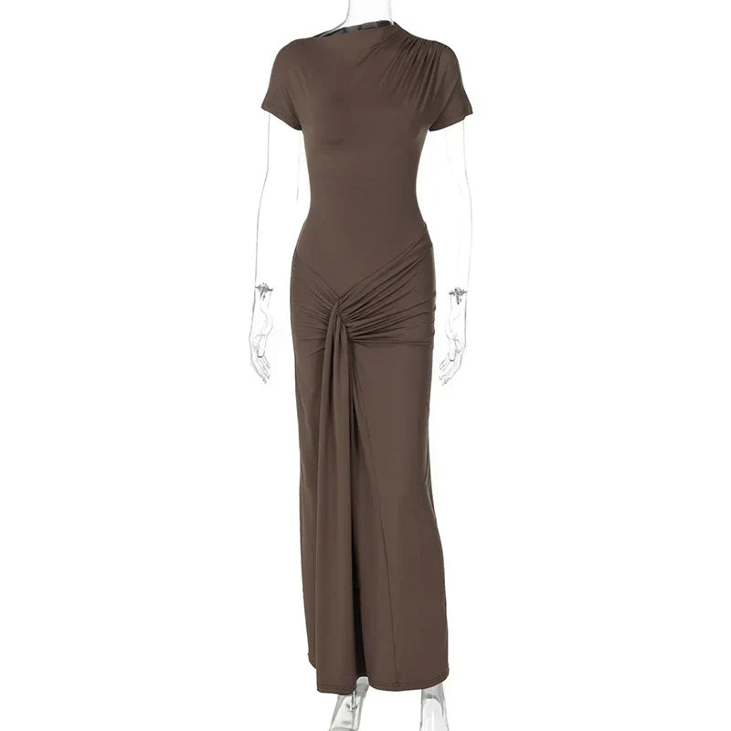 Short Sleeve Maxi Dress Curvy Silhouette & Flattering Tie - Up