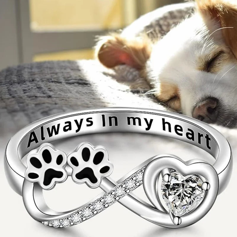 Paw Print Infinity Heart Cubic Zirconia Ring