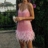 Sequin Fringe Feather V-Neck Mini Dress 4