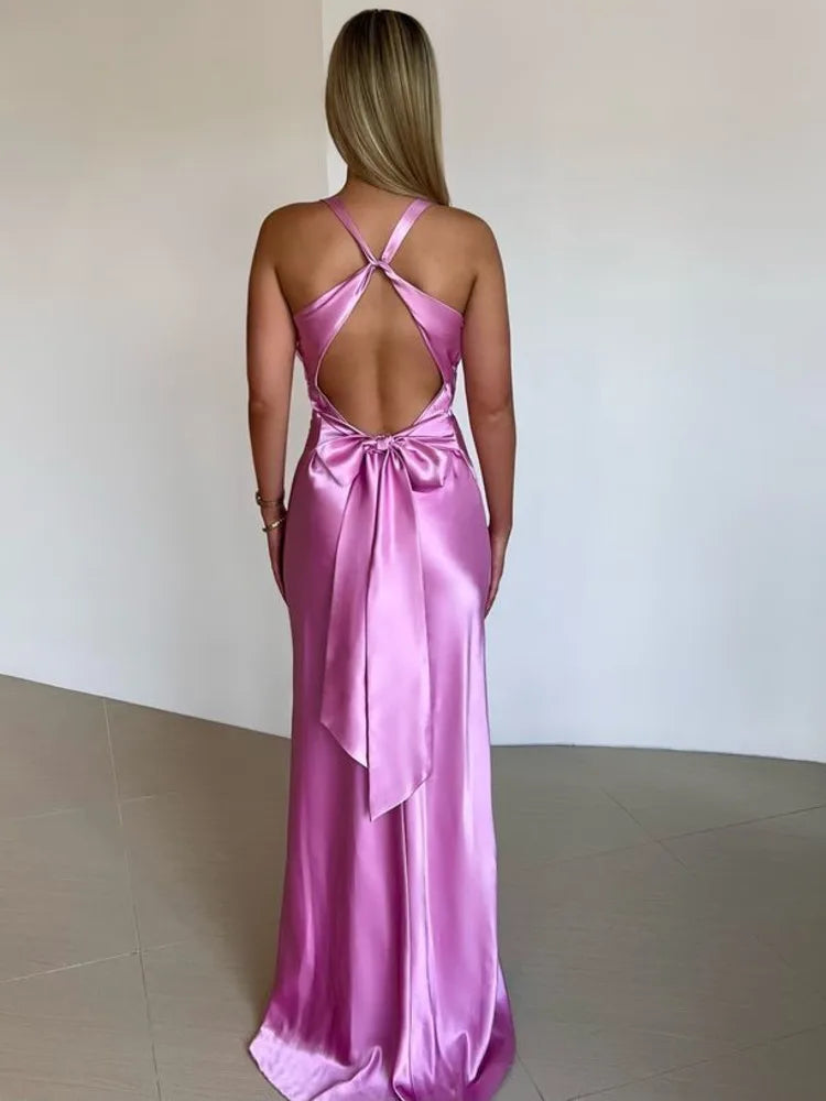 Satin Ruched Backless Maxi Dress 5