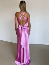 Satin Ruched Backless Maxi Dress 5