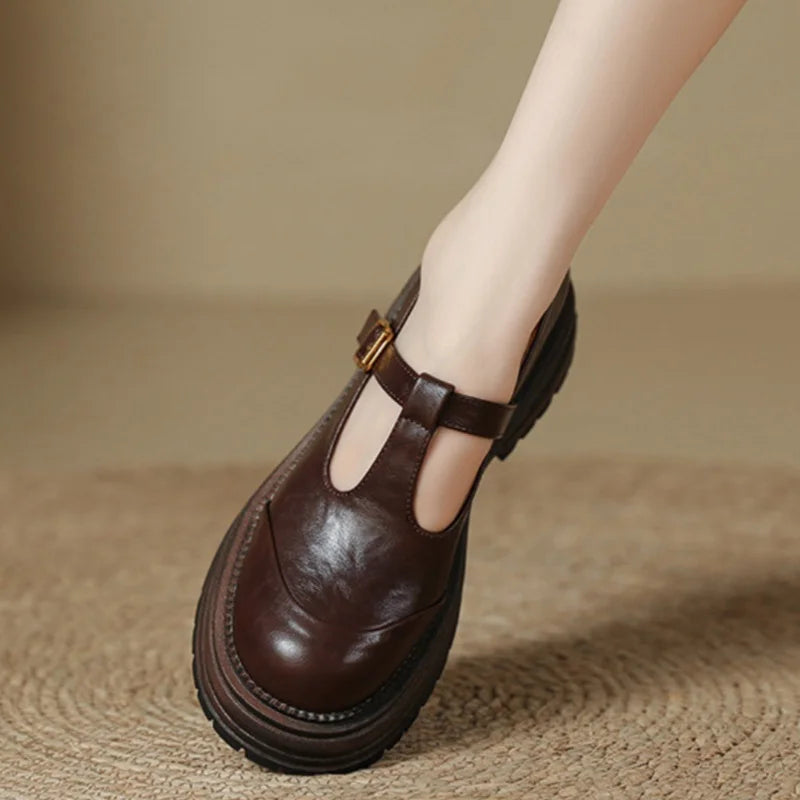 Round Toe T-Strap Buckle Platform Mary Jane Shoes