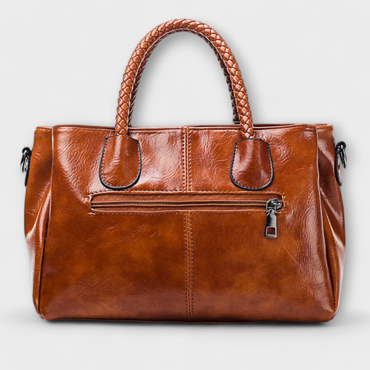 Braided Handle Faux Leather Satchel Bag