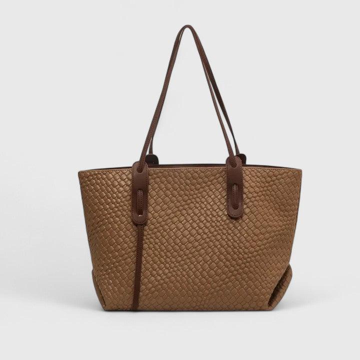Woven Faux Leather Shoulder Tote Bag
