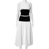 Black And White Patchwork Tube Trendy Top And Slit Long Skirt Set