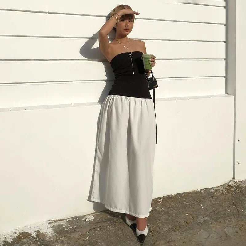 Strapless Colorblock Drop Waist Tube Maxi Dress 22