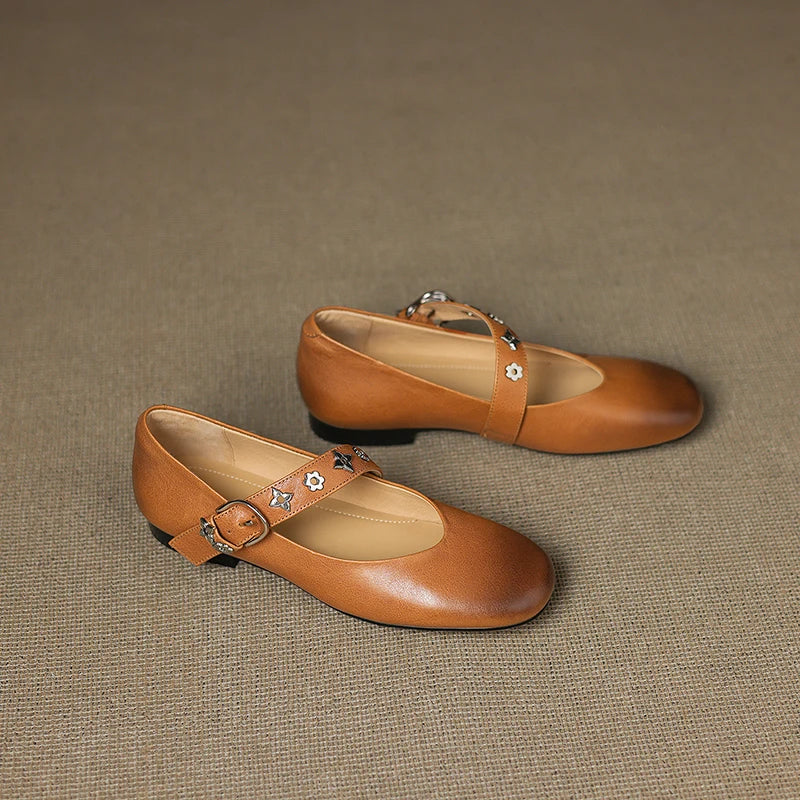 Square Toe Buckle Strap Mary Jane Flats