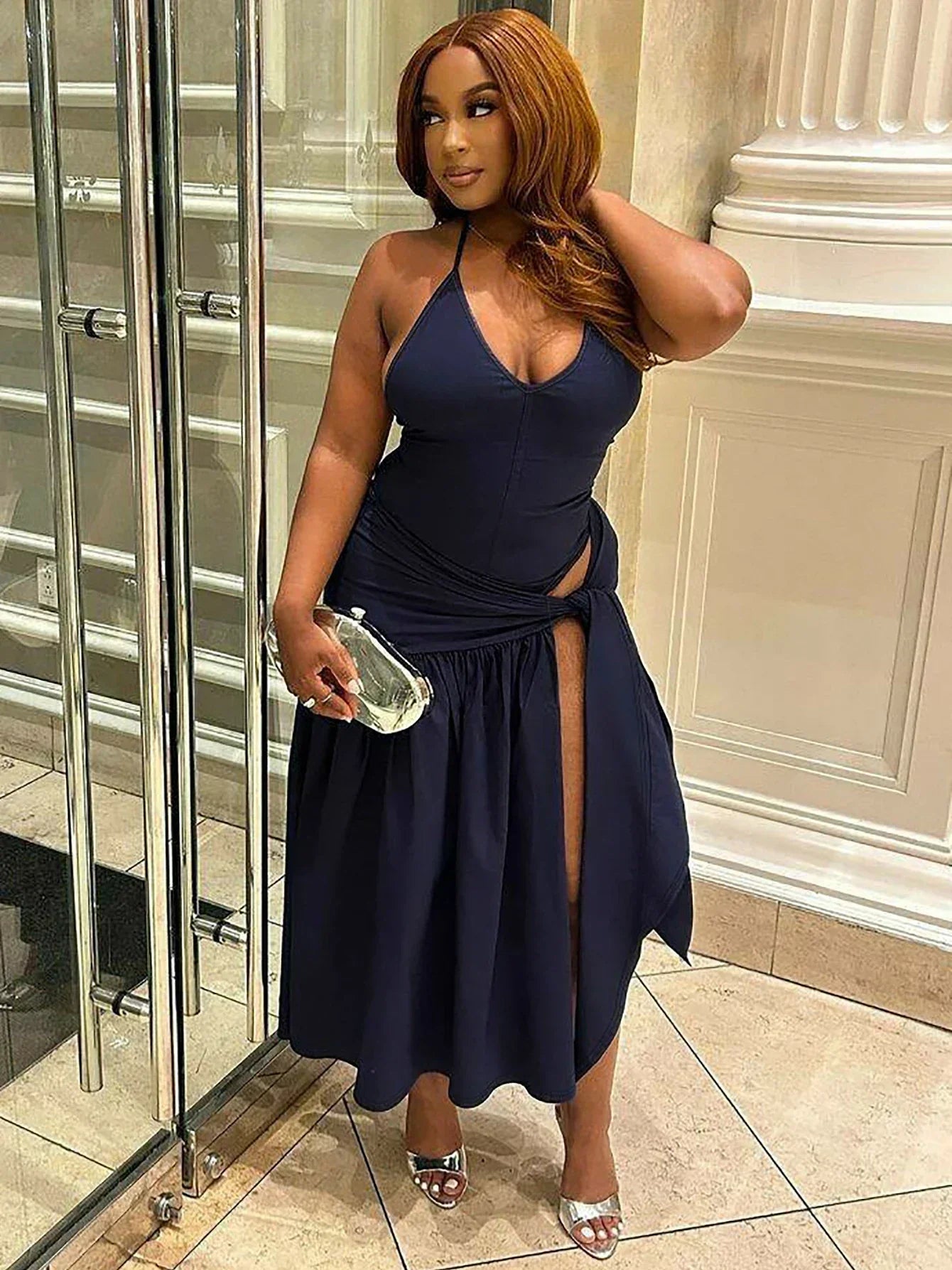 Slit Backless Bandage Maxi Dress Set 6
