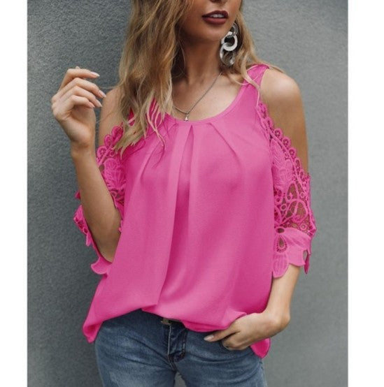 Off Shoulder Lace Blouse Women Summer Tops White Black Blouses ONeck Solid Loose 5XL Clothes