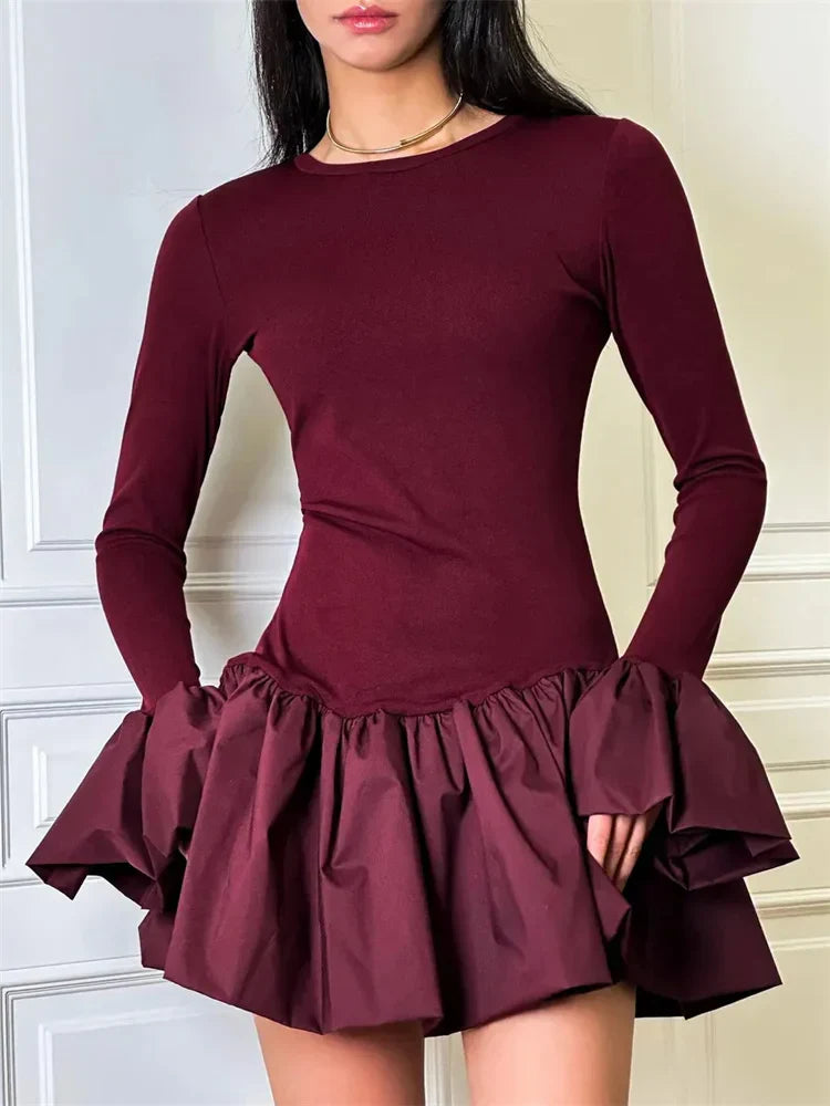 GOCI RUFFLED MINI DRESS Burgundy