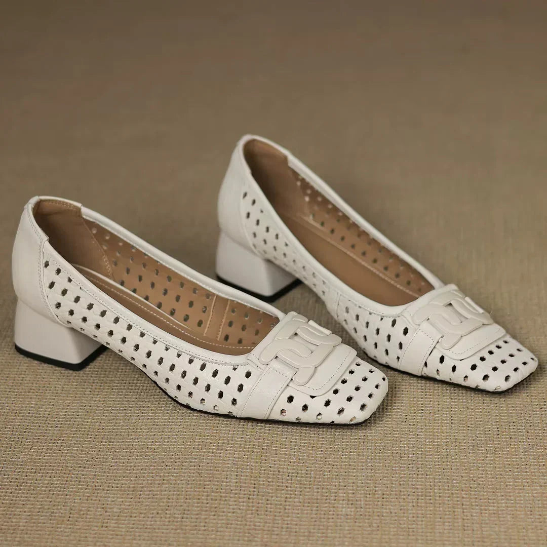 Square Toe Cutout Chain Buckle Ballet Flats