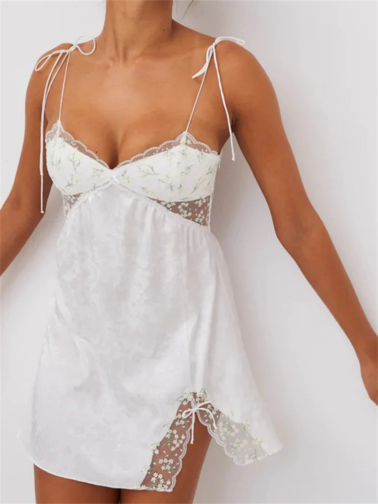 Lace Retro Strap Side Split Backless Slip Dress 3