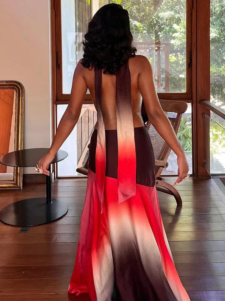 Patchwork Edition Tassel Halter Maxi Dress