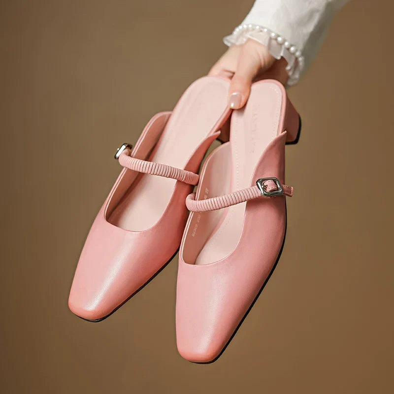 Square Toe Buckle Strap Block Heel Mary Jane Pumps