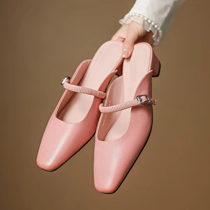 Square Toe Ankle Strap Block Heel Mary Jane Pumps