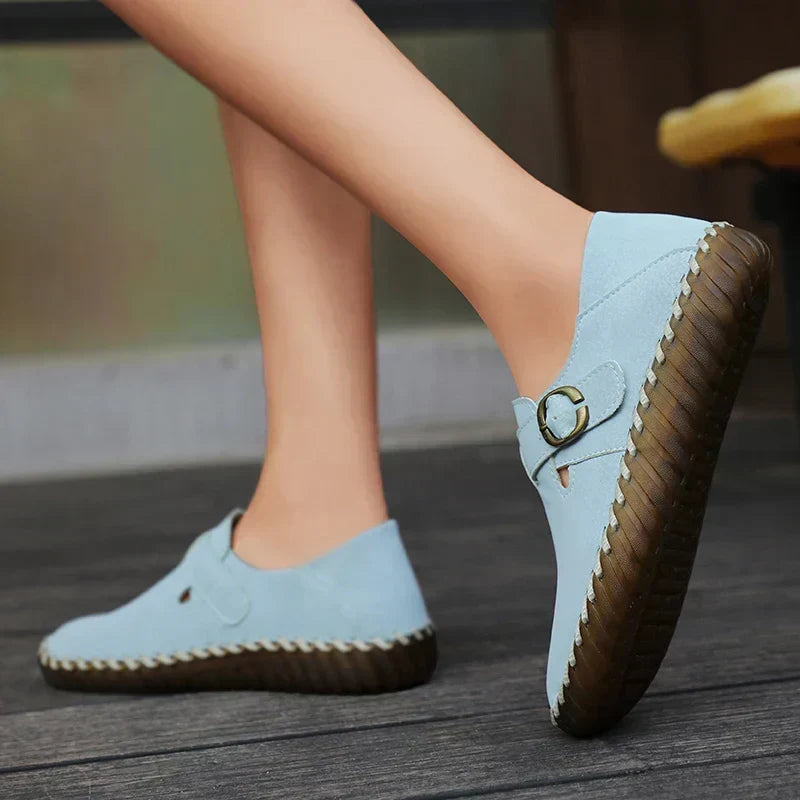 Buckle Strap Stitched Slip On Loafers