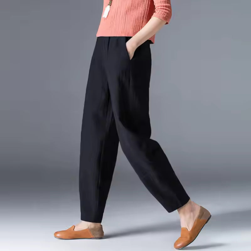 High Waist Tapered Leg Pull On Pants