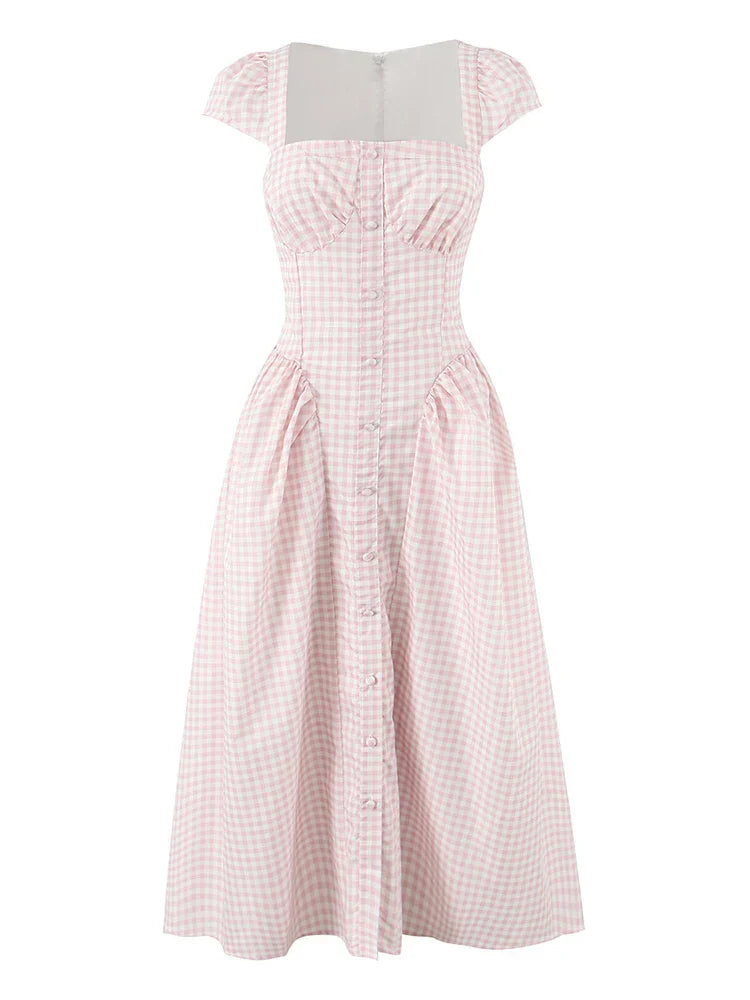JOARDA PLAID MIDI DRESS Pink