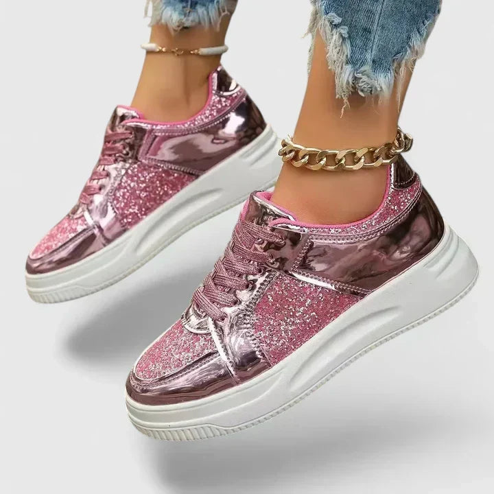 Lace Up Glitter Patent Platform Sneakers