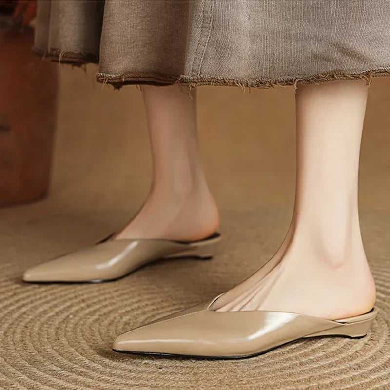 Pointed Toe Slip On Backless Wedge Mules