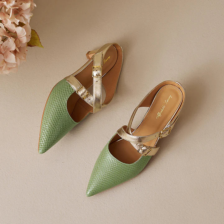 Pointed Toe Cross Ankle Strap Buckle Slingback Heels