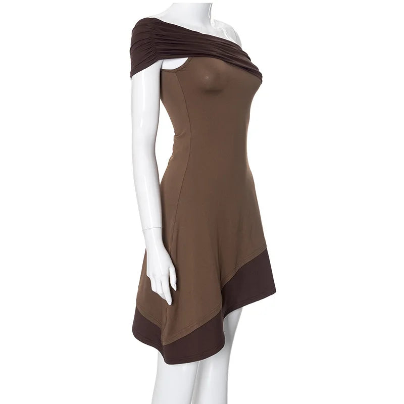 Women's Slant Collar Asymmetrical Short Dress