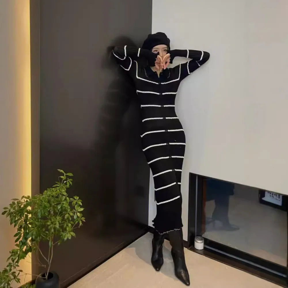 Victoria Elegant Brown Striped Dress with Premium Everyday Styling