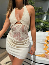 Sheer Lace Patchwork Bandage Mini Dress 7