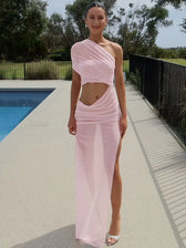 Mesh One Shoulder Ruched Maxi Dress 3