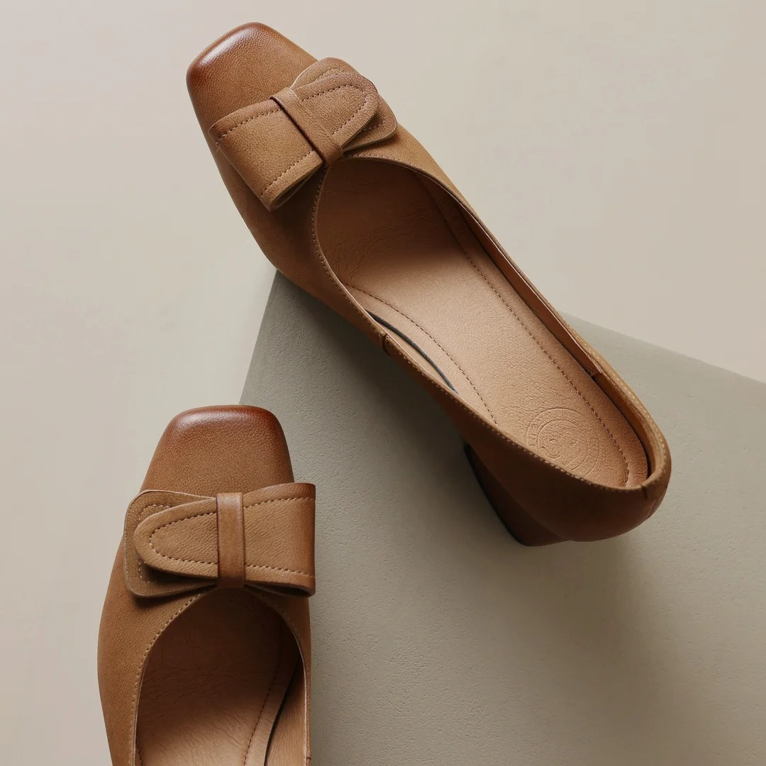 Square Toe Bow Slip On Ballet Flats