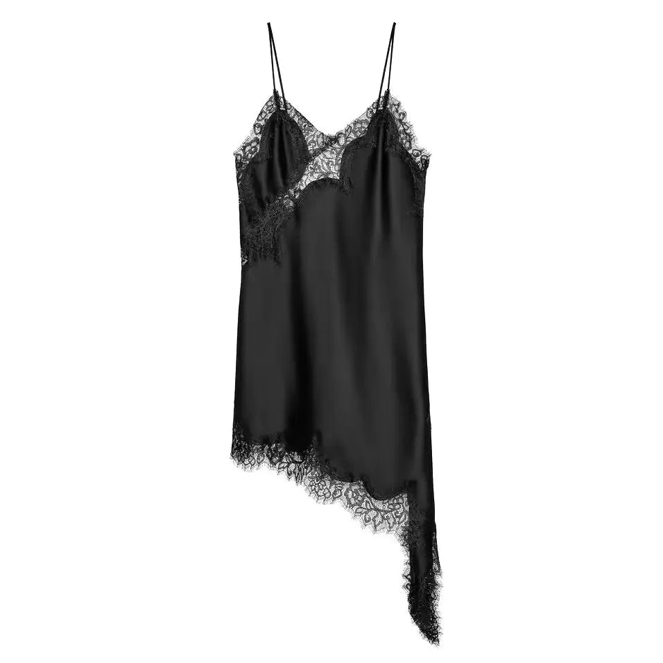 AMAIA LACE SATIN DRESS Black