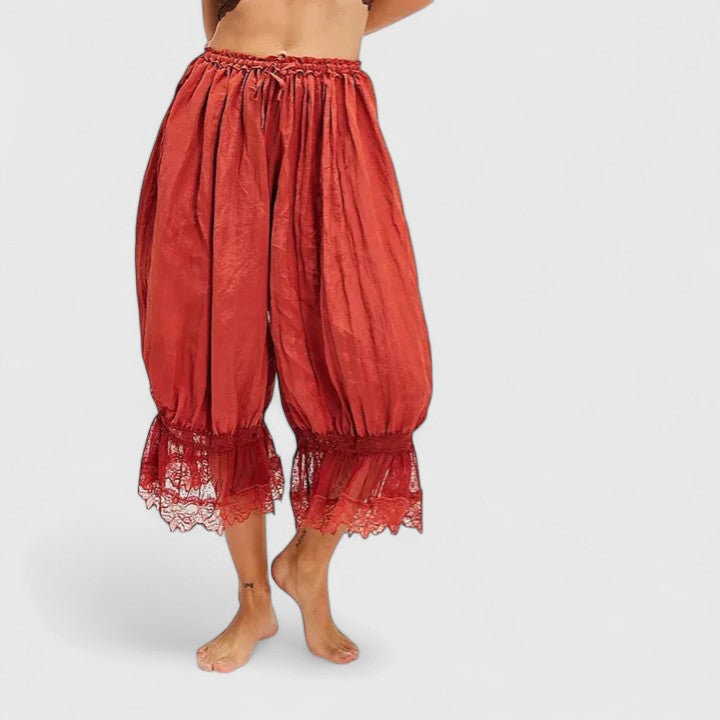 Drawstring Lace Trim Hem Wide Leg Pants