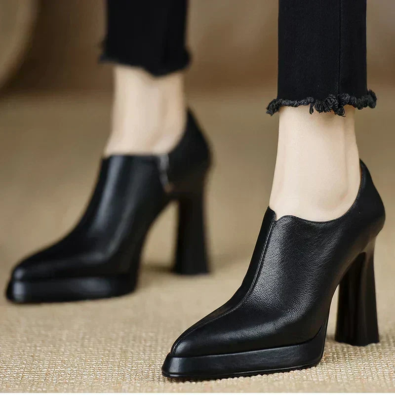 Pointed Toe Side Zip Block Heel Ankle Boots