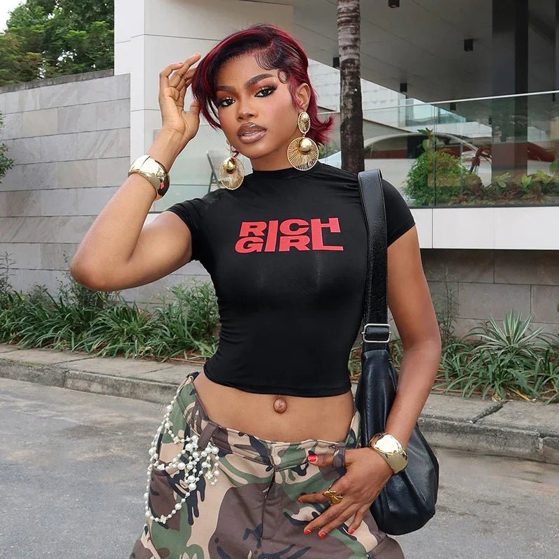Letter Printed Short Sleeve Crop Top