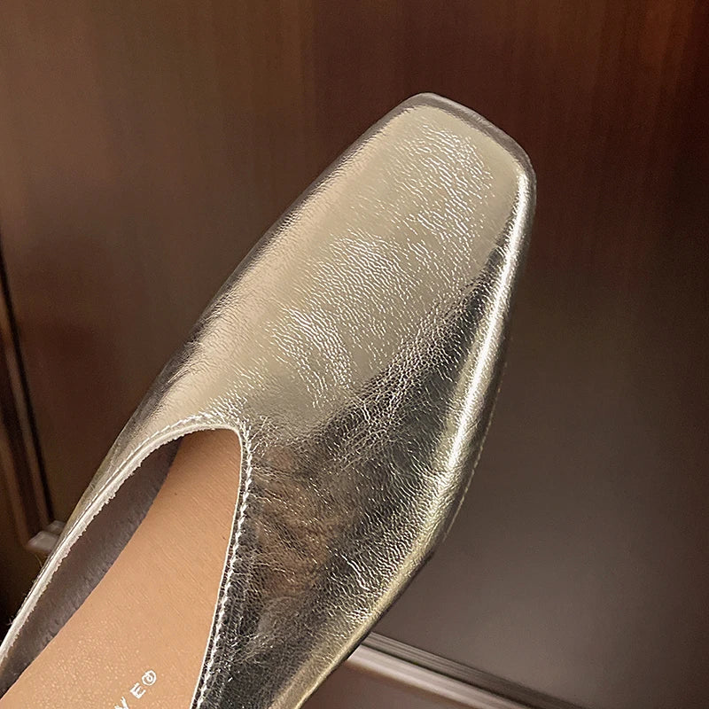 Metallic Square Toe Flat Mules