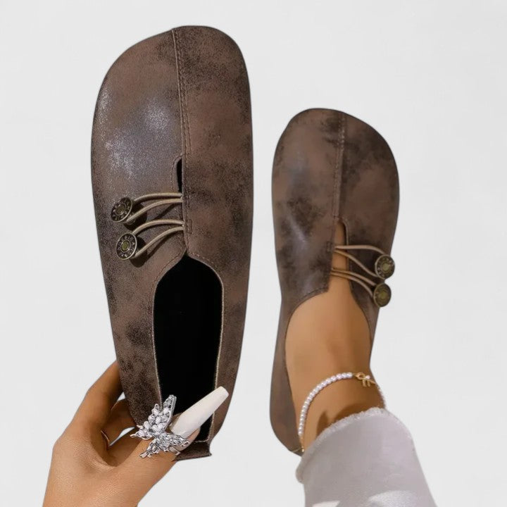Round Toe Button Slip On Suede Look Flats