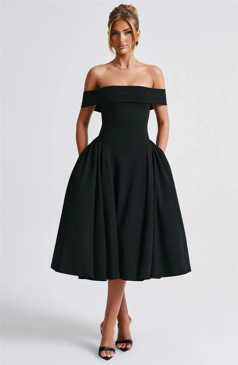 Off - Shoulder Flare Midi Dress