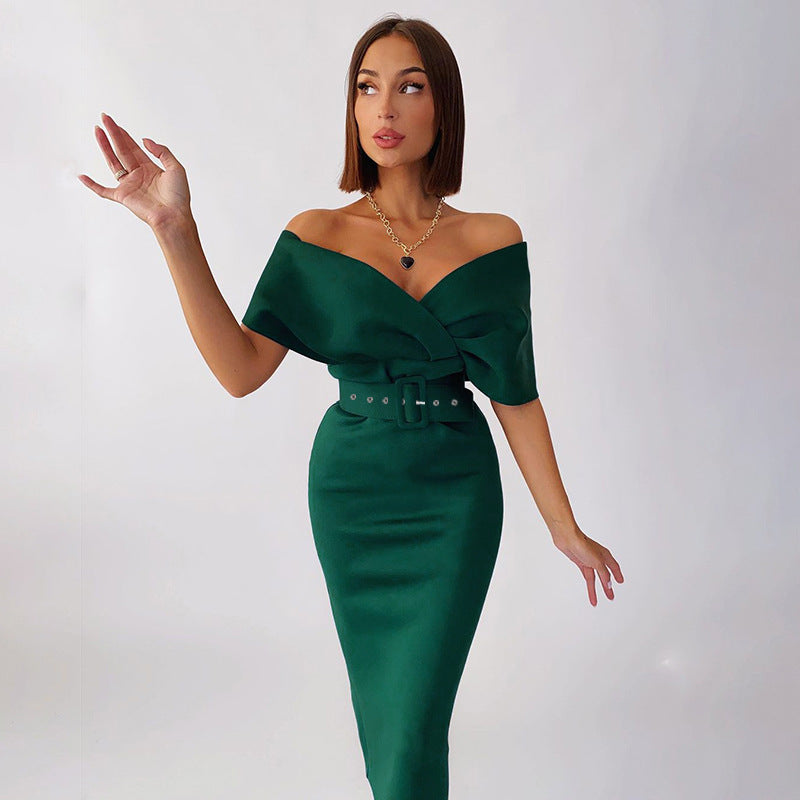 OffShoulder Elegant Party Ladies Vintage Evening Formal Midi Dress