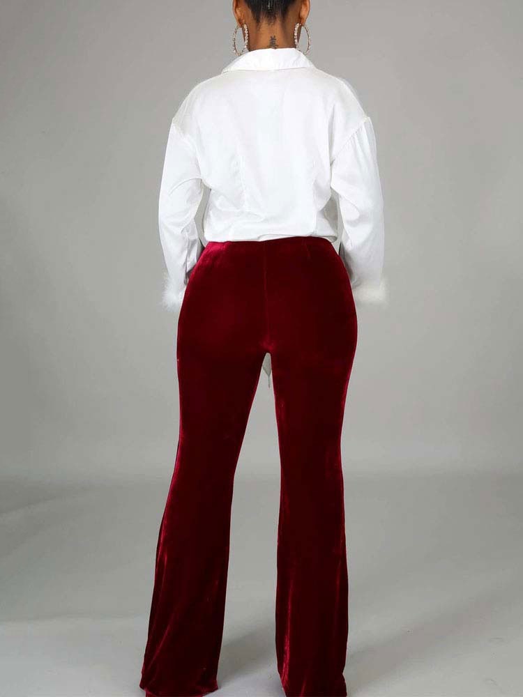 High Waist Velvet Front Seam Flare Leg Bell Bottom Pants 8