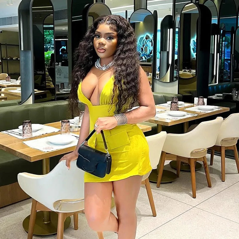 V - Neck Bodycon Mini Dress