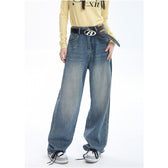 Contrasting Wide Colors for Pants Jeans High Blue Waist Leg with Women