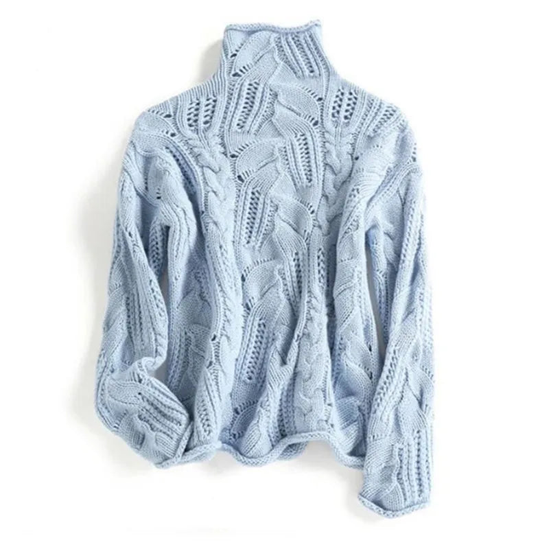 Turtleneck Cable Knit Pointelle Oversized Sweater