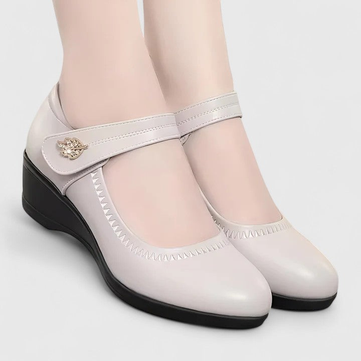 Round Toe Velcro Strap Wedge Mary Jane Pumps
