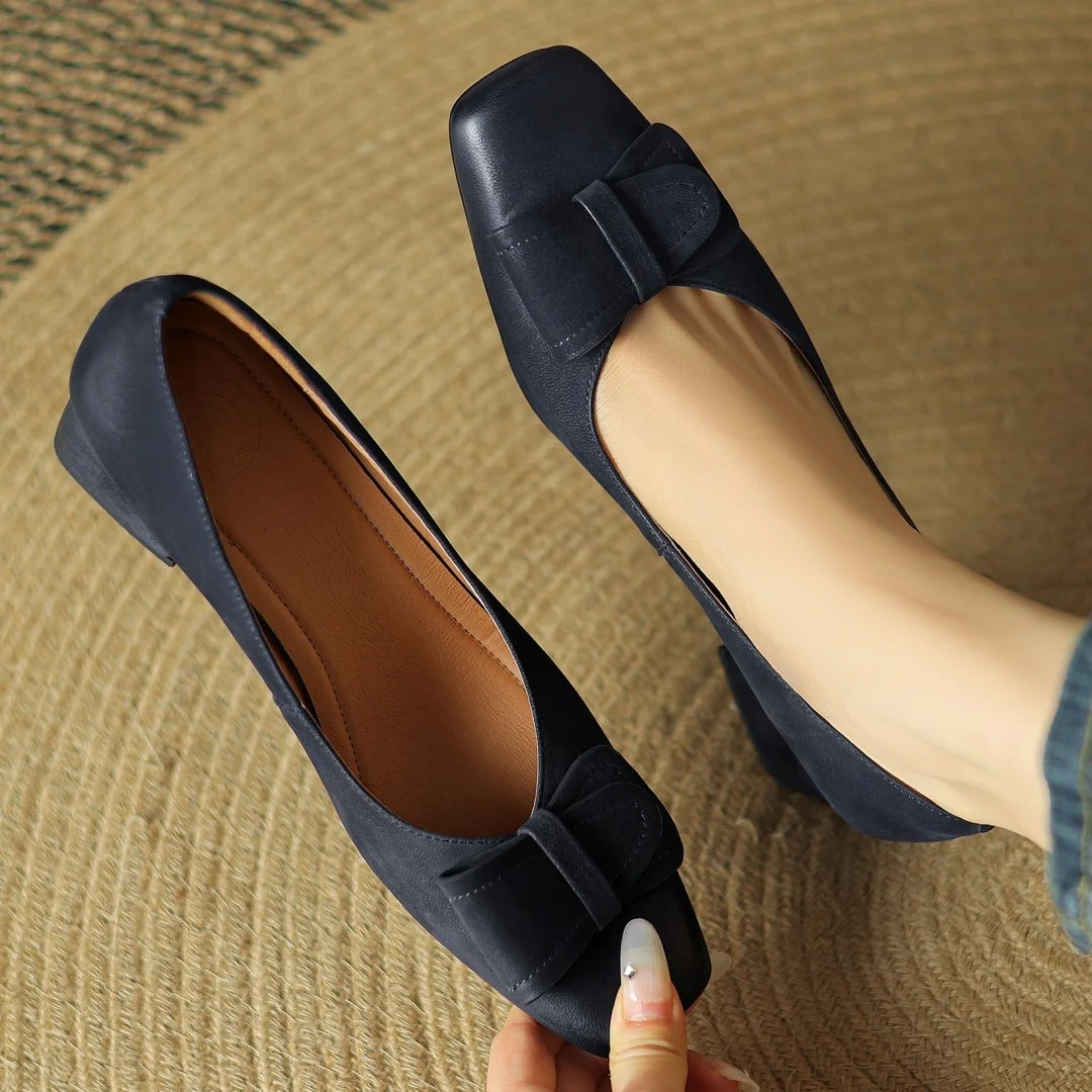 Square Toe Bow Slip On Ballet Flats